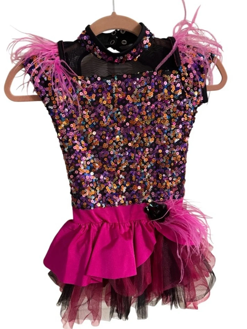 Weissman dance costume  one way or another  sequins feather bright pink size MC